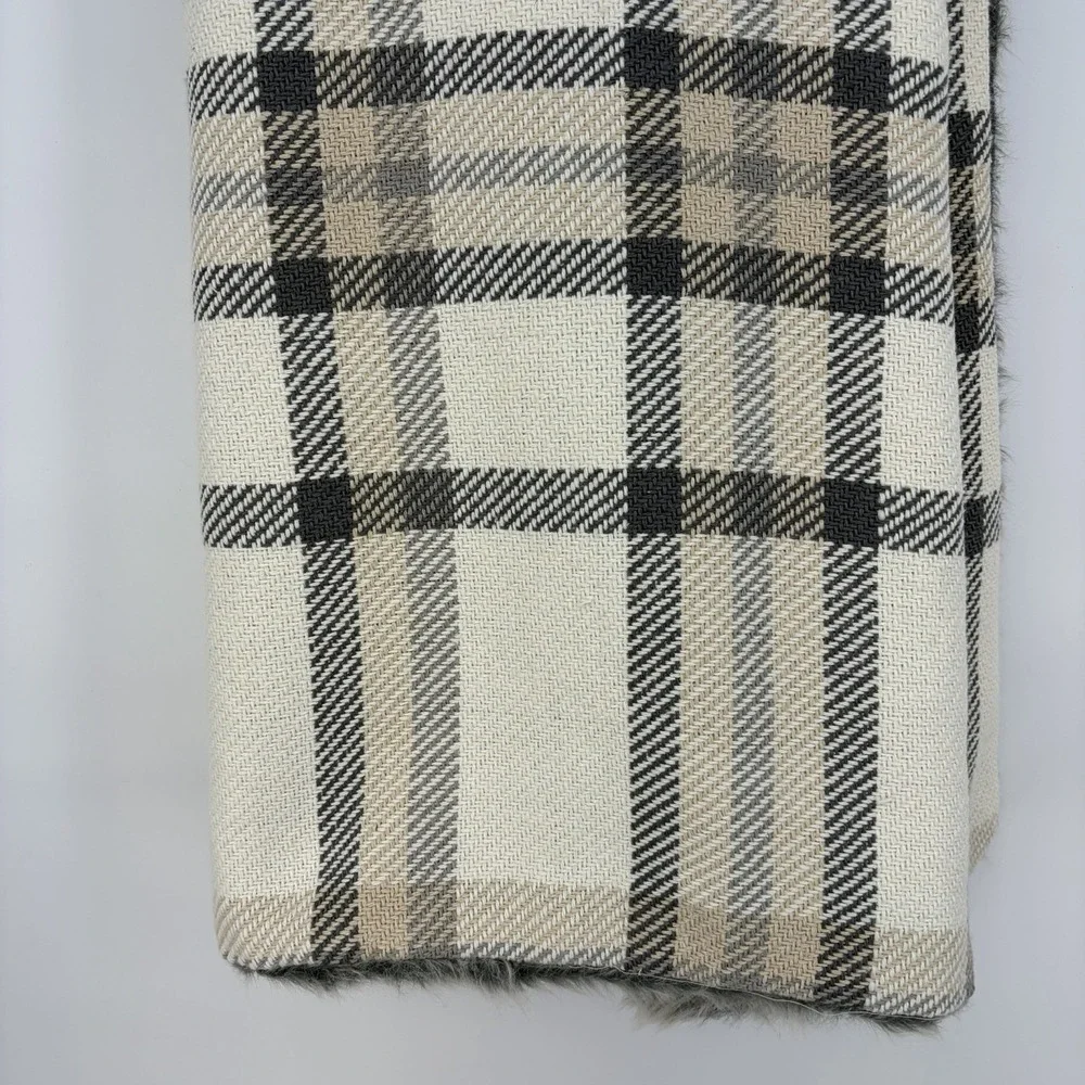 POTTERY BARN Stewart Plaid Faux Fur Back Throw 60